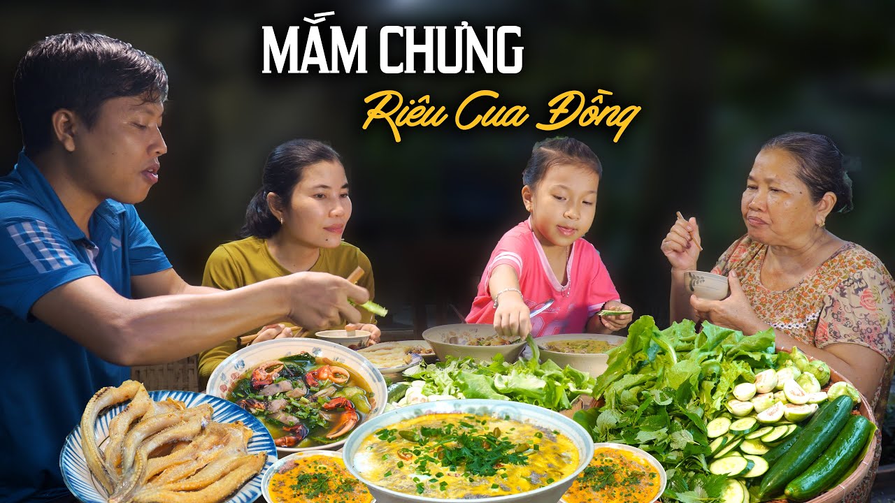 Riêu Cua Đồng Chưng Mắm Cá Linh + Rau Vườn  Món Ngon Dân Dã Vét Sạch Nồi Cơm